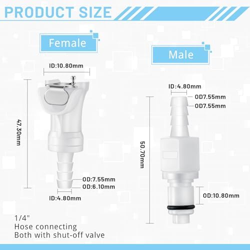 Chunful 10 Pcs 1/4" Quick Disconnect Connect Hose Barb Insert Fittings Plastic Male Female Coupling Connector 5 Female and 5 Male Connectors - Image 2