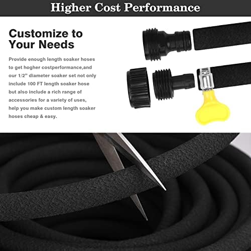 Heavy Duty Soaker Hose 150FT 1/2 Inch Rubber Garden Drip Irrigation Hose with Solid Brass Connector Water Saving Linkable Soaker Hose for Garden Bed Flower Vegetable Lawn - Image 4