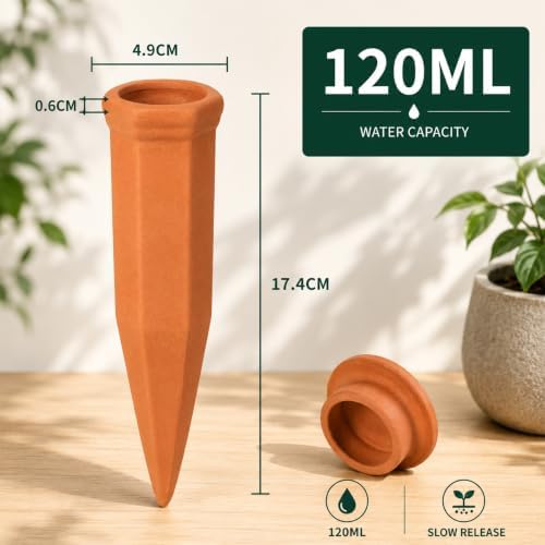 6 Pack Terracotta Watering Spikes with Lids - Image 2