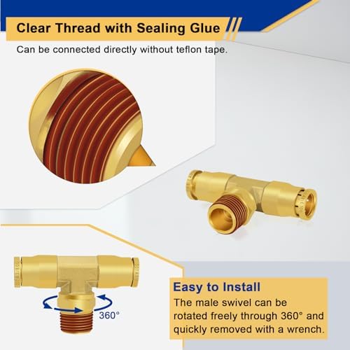 3 PCS DOT Brass Air Brake Fittings 3/8" OD × 1/4" NPT × 3/8" OD Tee - Image 5