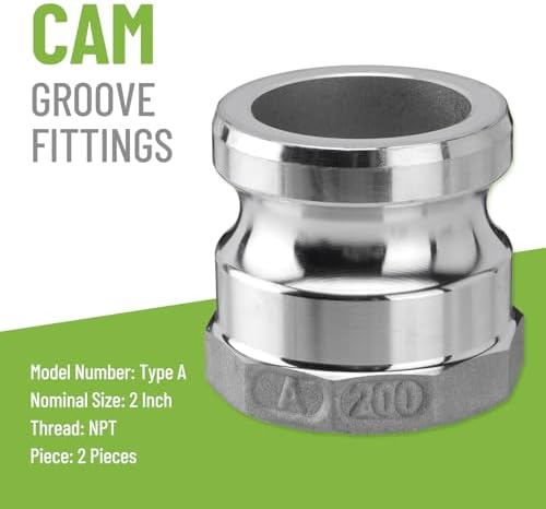 SPARKWHIZ 2 PCS Aluminum Camlock (2" part D) Cam & Groove Hose Fittings+2 PCS Aluminum Global Type A Cam and Groove Hose Fitting+with 4 PCS Camlock Gasket Fitting (2") (Pack of 2) - Image 2