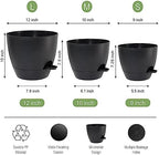 UOUZ Large Self Watering Pots, 12/10/9 Plastic Planters with High Drainage Holes and Deep Reservoir for Indoor Outdoor Garden Plants and Flowers, Black - Image 2