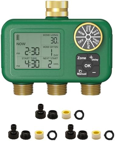 MOES 3 Zone Water Timer, Brass Fittings, Sequential Watering, No Wi-Fi by MOES