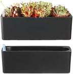 2 Pack Rectangular Self Watering Planter 15.6 x 5.4 in Window Sill Planters Indoor Rectangle Planter Self Watering Pots Plastic Plant pots with Drainage Holes Black Flower Pot (Black) by Planterhoma