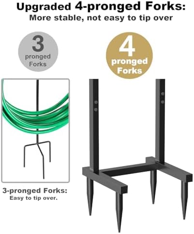 Artigarden Outdoor Garden Hose Holder Freestanding with Brass Faucet And 4 Spikes, Heavy Duty Metal Water Hose Reel Stand Hanger Rack Organizer Holds Storage 150ft Hose for Outside Yard Lawn, Black - Image 3