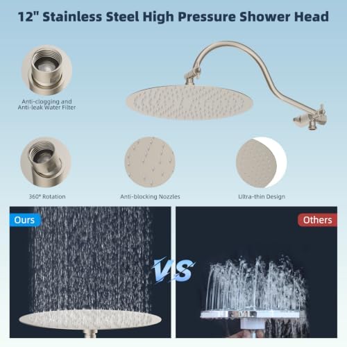 Hibbent All Metal High Pressure Shower Head, 12'' Rainfall Shower Head - Image 4