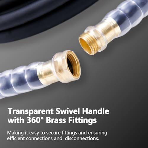 Heavy Duty Premium Garden Hose 100ft x 5/8", 300PSI Working, 1000PSI Burst, Hybrid Rubber Water Hose with Transparent Swivel Handle - Hot/Cold Water - Five Layered Braiding with Brass fittings (Black) - Image 3