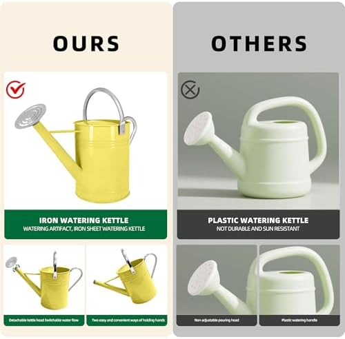 1.7 Gallon Yellow Decorative Countryside Style Water Can with Removable Spout, Metal Watering Can for Garden Flower, Galvanized Watering Can for Outdoor Indoor Plants - Image 5