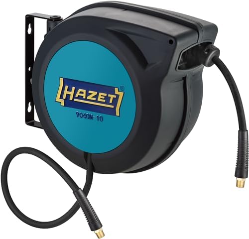 HAZET Hose Reel 9040N-10 I Hose Length: 15 Meters/49.21 Feet, Hose Inner Diameter: 0.39 Inches/10mm, Max. Pressure: 290 Psi for Compressed Air and Water I For Clean Winding of Hoses by Hazet