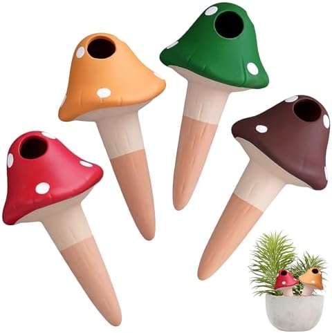 KBCSUN Self Watering Spikes Mushroom Shape, 4 Pack Self Watering Globes Terracotta Plant Watering Stakes for Indoor Plants Accessories Home Decor by KBCSUN