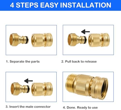 Hourleey Garden Hose Quick Connector, Solid Brass 3/4 Inch GHT Thread Garden Quick Connect Kit, Male and Female No-Leak Water Hose Fittings (8 Set) - Image 6