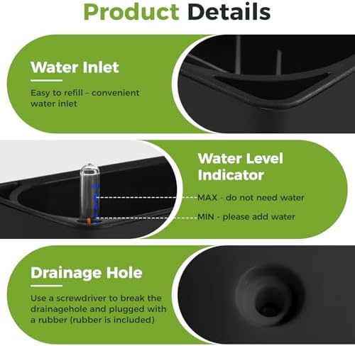 2 Pack Rectangular Self Watering Planter 15.6 x 5.4 in Window Sill Planters Indoor Rectangle Planter Self Watering Pots Plastic Plant pots with Drainage Holes Black Flower Pot (Black) - Image 5