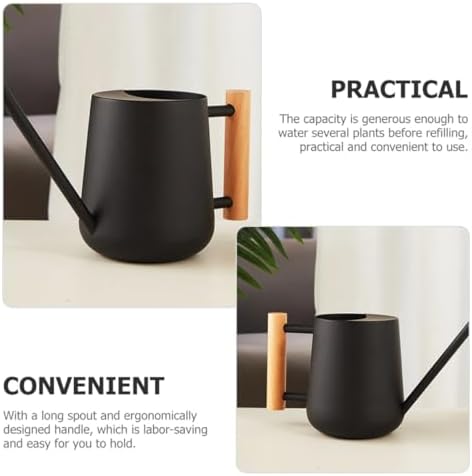 Metal Watering Can 900ml Long Spout Black Iron Wooden Handle - Image 4