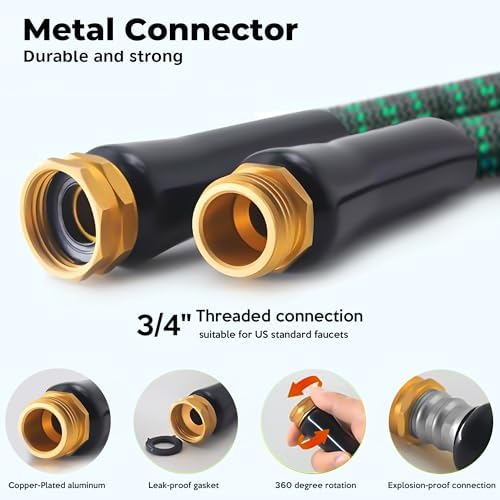 Expandable Garden Hose 100 ft with 10 Function Spray Nozzle, Flexible, Kink Free, Leak-Proof, Ultra Lightweight Retractable Stretch Water Hose 100ft for Yard, Lawn, Car Wash and Outdoor (Black Green) - Image 4