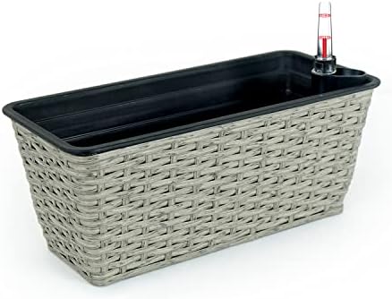 Planters, Self-Watering Rectangle Wicker, 2-Pack, 23 Inch, Gray - Image 5