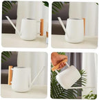Xmas Indoor Watering Can 900ml White Iron Wood Long Spout - Image 5