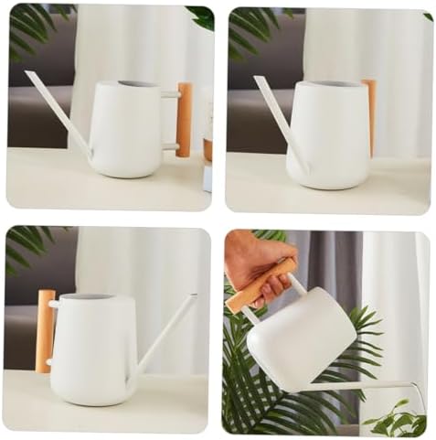 Xmas Indoor Watering Can 900ml White Iron Wood Long Spout - Image 5