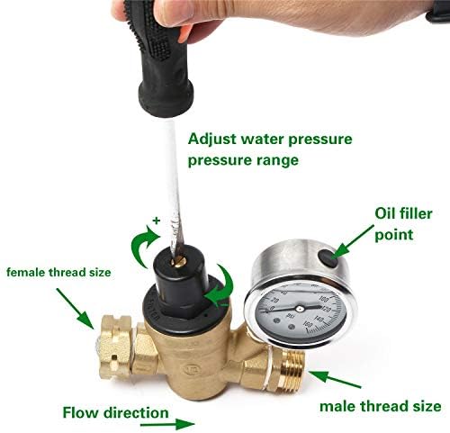 U.S. Solid 3/4" GHT RV Water Pressure Regulator, Adjustable Lead-Free Brass Water Regulator Valve with Gauge & Filter for RV, Camper & Garden Hose (Pack of 2) - Image 7