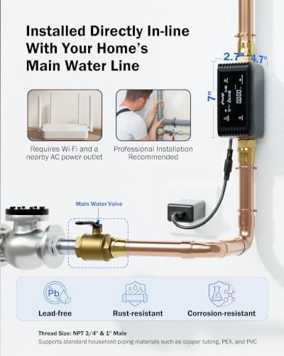 Frizzlife LPG365 Smart Water Auto Shutoff Valve W/ 3 Leak Sensors, 100% Dual Detection- 0.01GPM Ultrasonic Micro Leak Detector & Sensor-Triggered Shutoff, App Control,Flow & Temp Monitor,Fits 1.25"&1" - Image 4