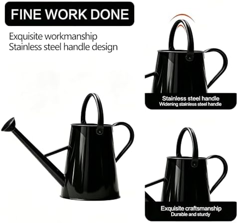 1.5 Gallon Metal Watering Can for Outdoor Plants, Large Watering Can, Black - Image 3