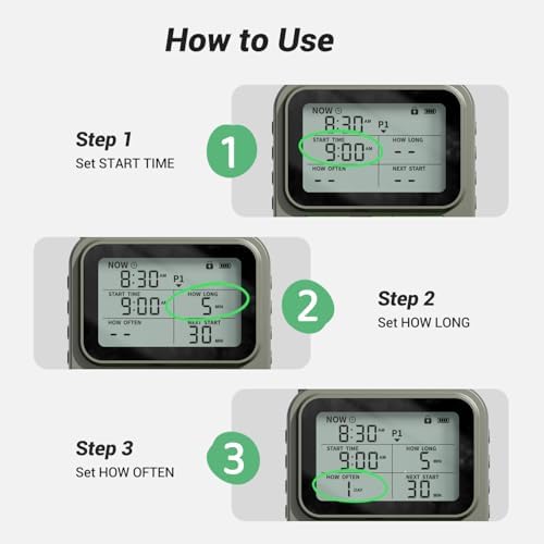Sprinkler Timer System w/Brass Splitter|Programmable Water Timer for Garden Hose, Outdoor Soaker Hose Timed with Rain Delay/Manual/Automatic Watering System, Digital Irrigation for Yard, Lawn - Image 7