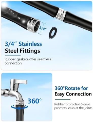 5/8" Hot/Cold Rubber Garden Water Hose 50ft, -50℉-158℉, Black - Image 5