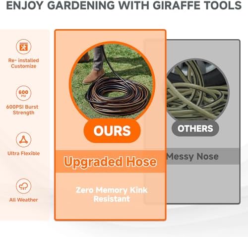 Giraffe Tools Garden Hose 5/8", Custom Length, Heavy Duty, No Kink, Flexible and Hose Splitter with Shut-Off Valves | Solid Brass, 3/4" GHT, Outdoor Faucet - Image 7