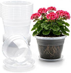 RooTrimmer 10 Pack 8 Inch Clear Nursery Pots with Drainage Holes & Saucers by RooTrimmer