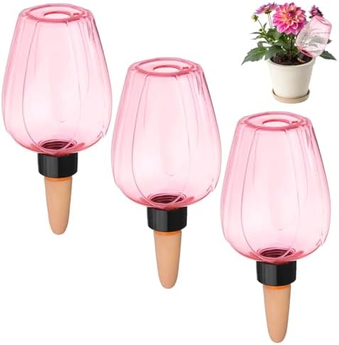 M METERXITY 3-Pack Plant Self Watering Globes, 5.1 oz Plastic Rose Water Bulbs Top Fill for Indoor/Outdoor Plants, Self Watering Spikes Slow Release Terracotta [Pink] by MMETERXITY