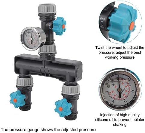 2 Way Water Pressure Regulator with Gauge, Adjustable Irrigation Valve Splitter for Garden Hose, Patio, Farm - Image 4