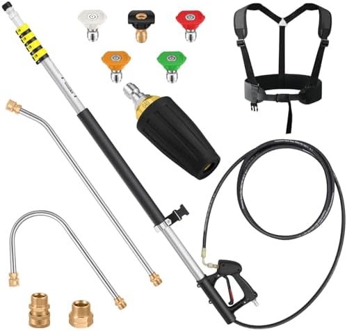 24 FT Telescoping Pressure Washer Wand Extension, Aluminum Power Washer Extension Wand with Turbo Nozzle, 5 Nozzle Tips, 2 Adapters, Harness, Gutter Cleaning Tools from The Ground by LiveExtraFinelife
