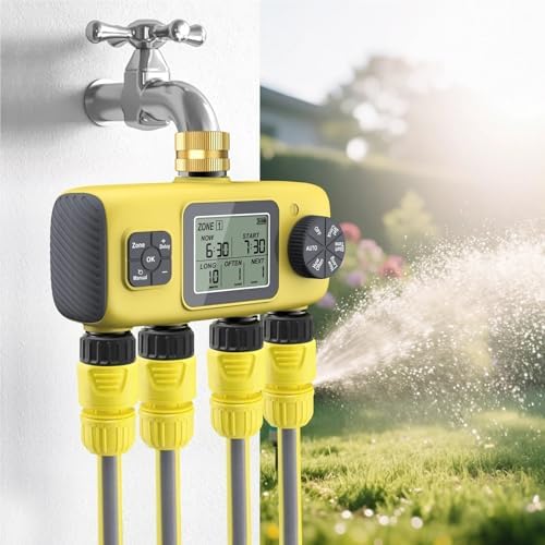 Watering Timers, Irrigation Timer Garden Hose Programmable Rain Delay Controller 4 Zones Outdoor Sprinkler for for Garden Hose - Image 2