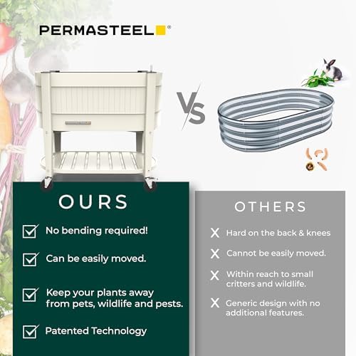 Permasteel Raised Garden Bed with Legs, Planter Box with EnGrow™ TrueSoil™ Technology for Vegetables, Flowers, Herbs, and Fruit, Outdoor Indoor, Storage Shelf, Caster Wheels, Ivory - Image 5