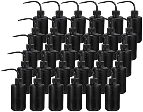 PATIKIL 250ml 8oz Succulent Eyelash Tattoo Wash Bottle, 30 Pcs Plastic Watering Squeeze Bottle Rinse Bottle for Plant Eyelash Extensions Irrigation Lab Gap Cleaning, Black by PATIKIL