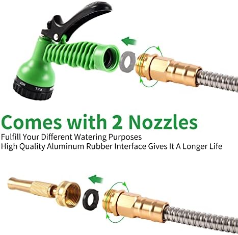 304 Stainless Steel Garden Hose, 100 ft Metal Garden Hose with 3/4" Connector Fittings and Sprayer, Heavy Duty Kink Free Flexible Outdoor Water Hose, Green - Image 5