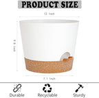 12+12Inch 2Pack Large Flower Pots for Indoor/Outdoor Plants,Self Watering Planters with Reservoir and Drainage Hole White Plastic Planting Pots Modern Home Decor Gift Idea - Image 3