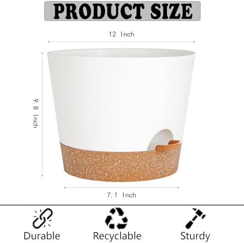 12+12Inch 2Pack Large Flower Pots for Indoor/Outdoor Plants,Self Watering Planters with Reservoir and Drainage Hole White Plastic Planting Pots Modern Home Decor Gift Idea - Image 3
