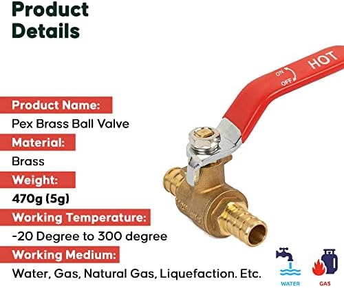 Pex Brass Ball Valve - Pex Fittings Pex Shut Off Valve - Crimping Tool Fittings - Water Hose Shut Off Valve - Crimp Brass Ball Valve Hot Cold (Pack of 10) (1/2 Inch) - Image 2
