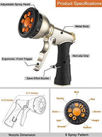 Garden Hose Nozzle Sprayer Gun, 9 Adjustable Watering Patterns, Heavy Duty Metal High Pressure Water Gun, Comfort Grip Gardening Watering Tool for Car Washing, Watering Lawn, Pet Shower, Road Cleaning - Image 2