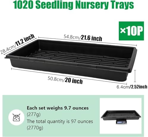 RooTrimmer 10 Pack 1020 Trays, Extra Thick Heavy Duty Seed Starting Trays - No Holes, No Leak, Reusable Propagation Flats for Microgreens, Seedlings, Plant Germination, Fodder and Transplant - Image 2