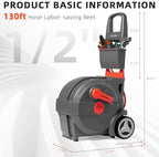 Hand-Crank Garden Hose Reel 1/2" x 130ft, Easy-to-Move Hose Reel Cart - Image 3