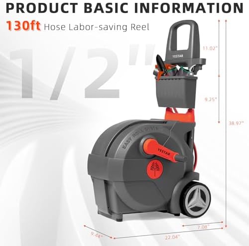 Hand-Crank Garden Hose Reel 1/2" x 130ft, Easy-to-Move Hose Reel Cart - Image 3