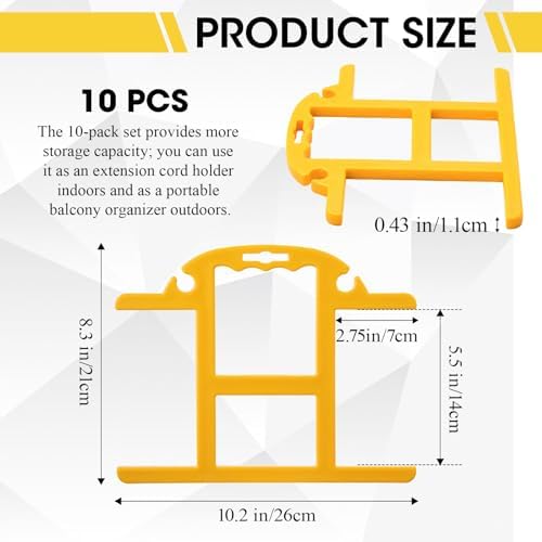 Ripeng 10 Pcs Heavy Duty Extension Cord and Hose Reel with Carrying Handle, Durable ABS H-shape Design Fits 100ft Cord Cable or Water Hose, 50ft Soaker Tube Management (Yellow) - Image 3