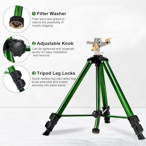 Keten Tripod Sprinkler for Yard, 360° Rotating Garden Sprinklers (2 Pack) - Image 2