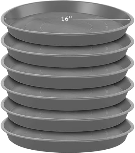 Eccliy 6 Pack Plastic Plant Saucer, Round, 16 Inch, Gray by Eccliy