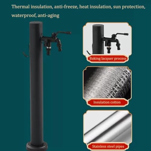 60CM Stainless Steel Vertical Hose Holder, Black Freestanding Outdoor Faucet Dispenser, Durable 304 Frost-Proof Design for Garden, Lawn, and Patio Use - Image 5