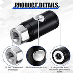 4 Pack 1/4" Npt Industrial Air Coupler Set, High Flow Safety Quick Connect Fittings, 1/4" Female Npt Thread, Push Button Release for Medical, Automation Equipment, Construction - Image 3