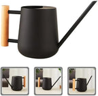 Metal Watering Can 900ml Long Spout Black Iron Wooden Handle - Image 7