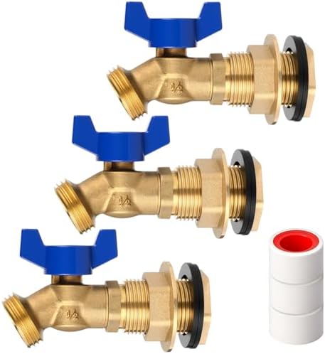 JaGely 3 Sets Brass Rain Barrel Spigot Kit with Heavy Duty Bulkhead Fitting Quarter Turn Ball Valve Rain Barrel Faucet for Aquariums, Water Tanks, Tubs, Pools(Blue) by JaGely