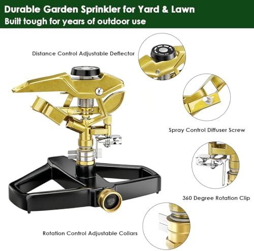 FANHAO 100% Metal Impact Lawn Sprinkler for Yard, Covers Up to 5800 sq. Ft - Image 3